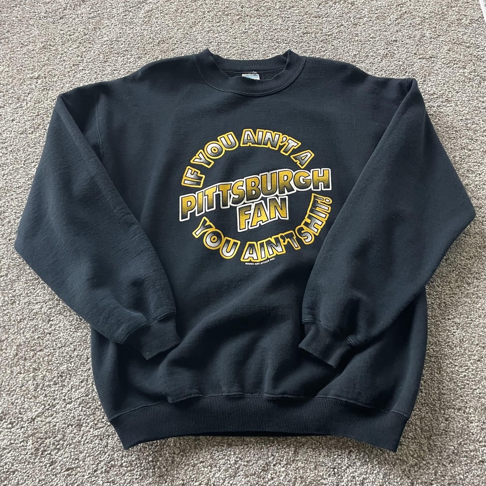 Vintage Pittsburgh Fan Sweatshirt Mens L Black Gildan Art Attack 2003 Graphic